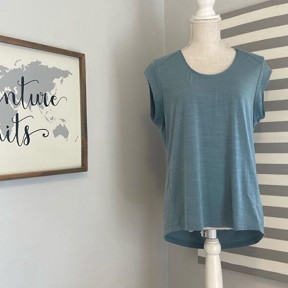 Prana Dusty Blue Women's Lightweight Short Sleeve Everett Top Size Medium - Picture 1 of 8